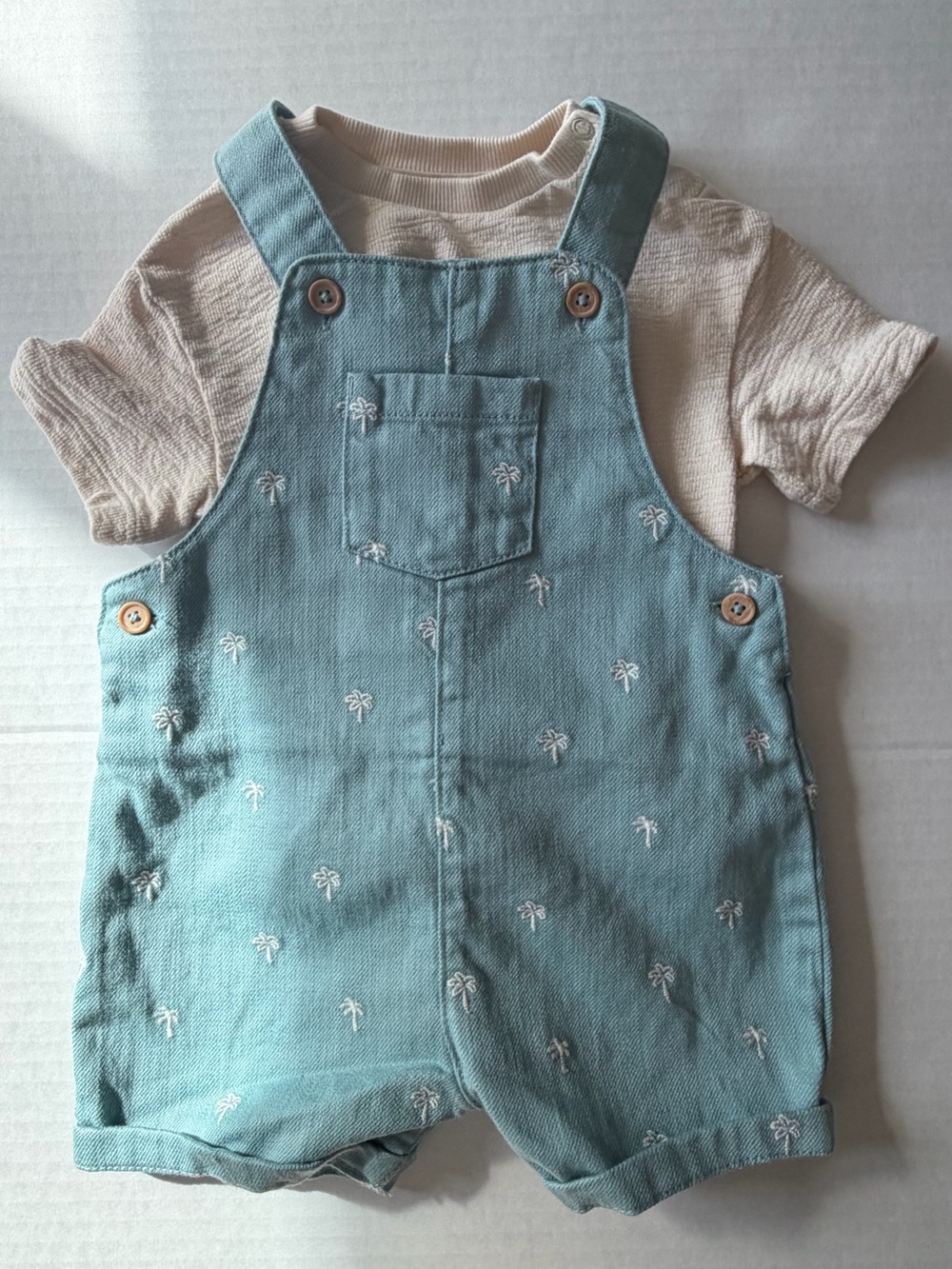 M&S Baby Palm Tree Short Overalls & Shirt Set 6-9M